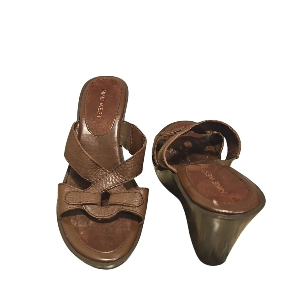Nine West Brown Wedge Sandals